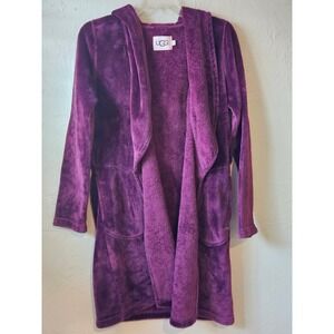 UGG Women Plum Purple Cozy Fleece‎ Hooded Robe Cardigan Lounge S NO BELT